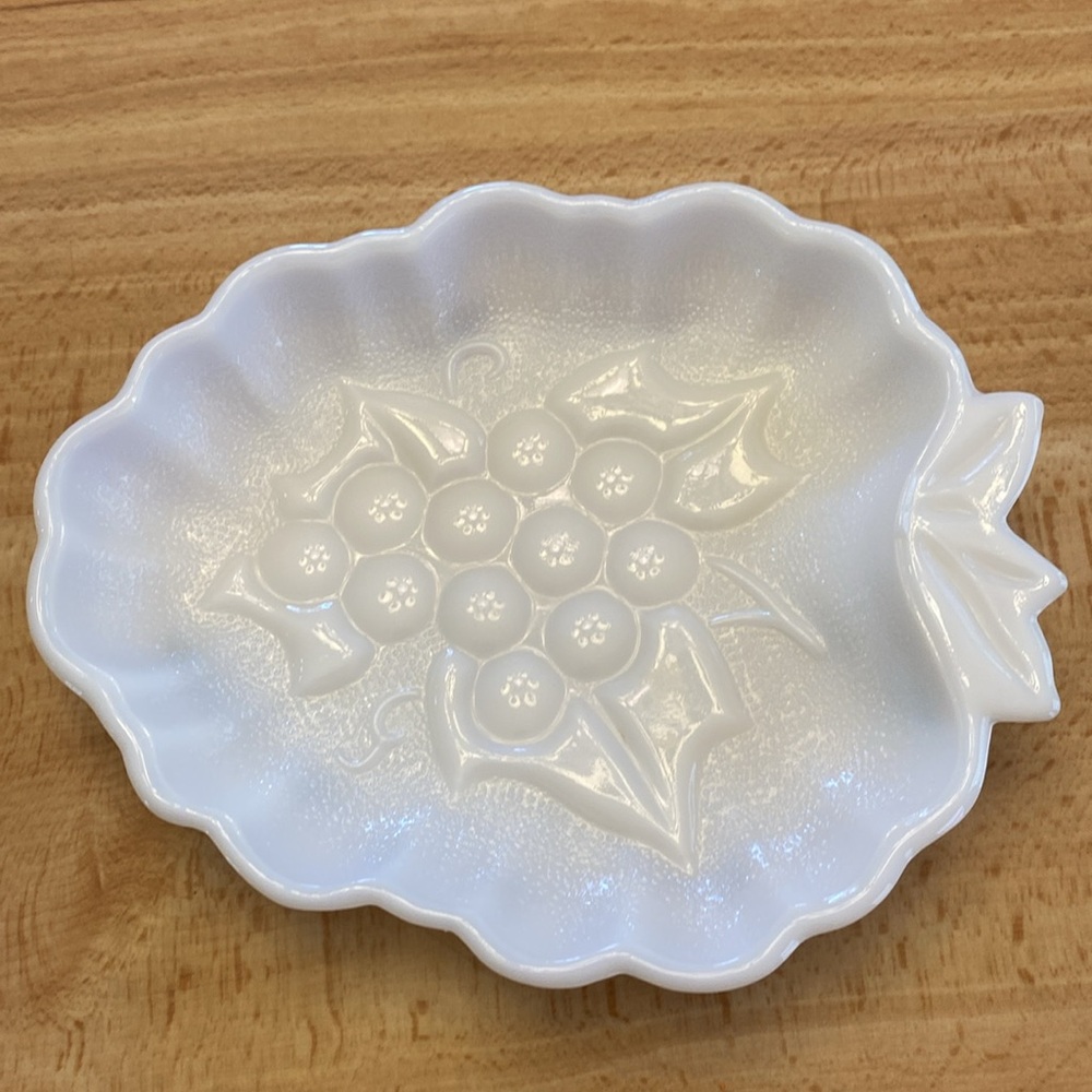 Vintage Milk Glass Grape Pattern Candy Dish - Picture 2 of 3